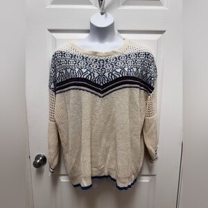 BloomChic Cream and Blue Knit Sweater